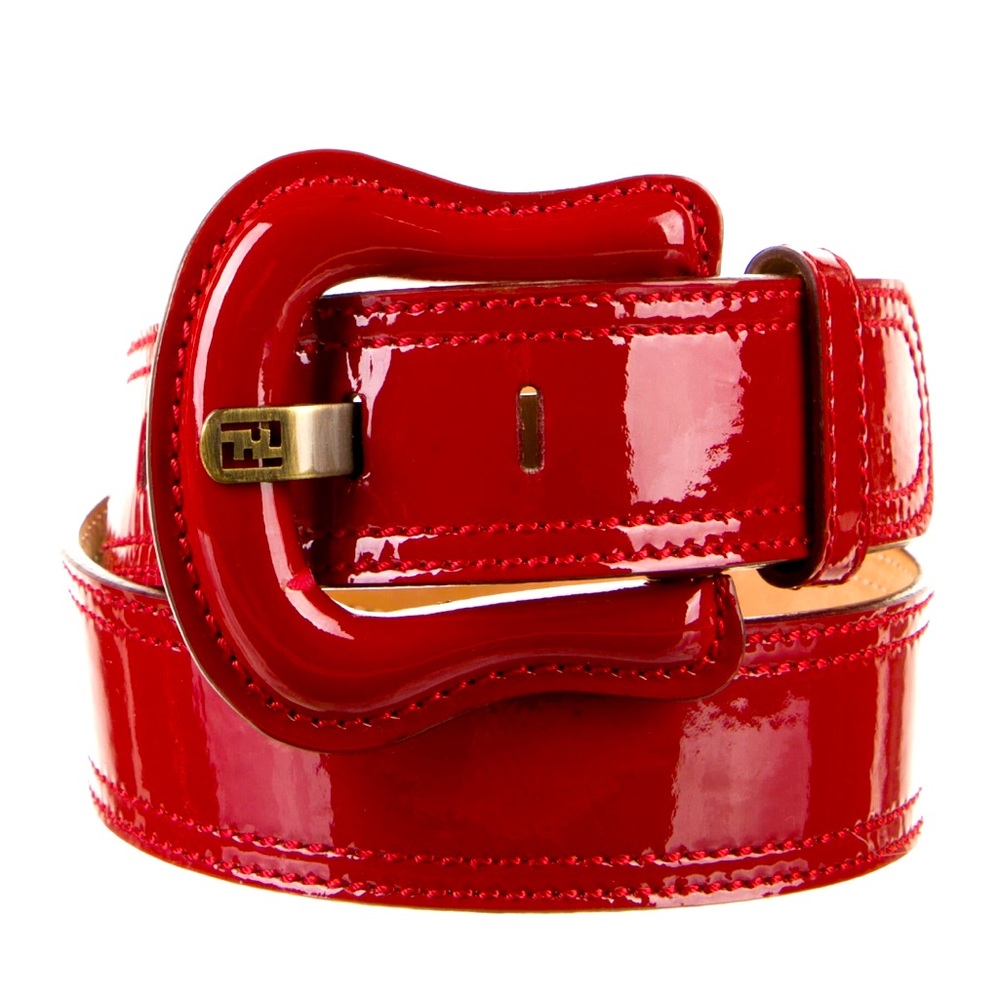 Fendi red patent leather belt xs